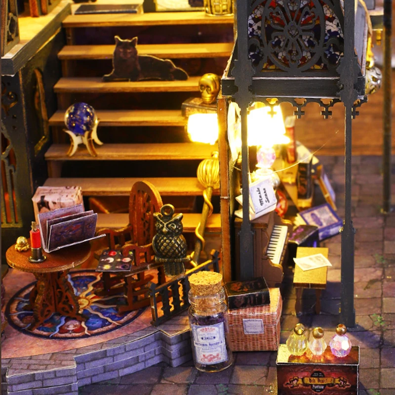 Retro Magic City DIY Wooden Doll Houses Assembled Building Kits With Furniture LED Lights Home Decoration Adult Handmade Gifts