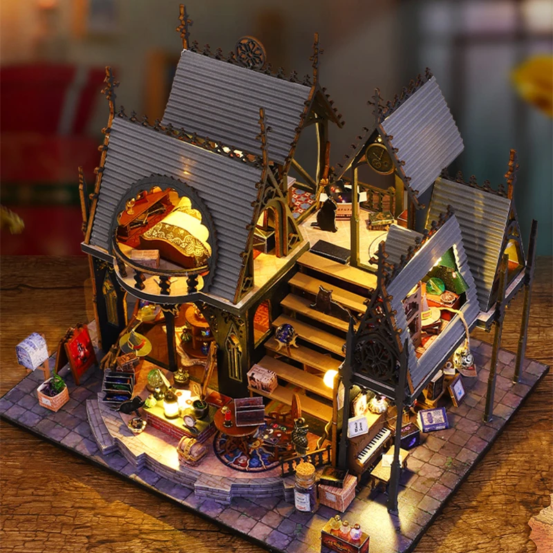 Retro Magic City DIY Wooden Doll Houses Assembled Building Kits With Furniture LED Lights Home Decoration Adult Handmade Gifts