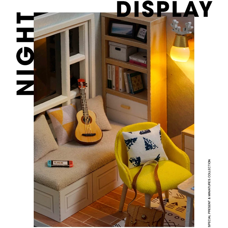 Wooden Miniature Sunshine Study DollHouse DIY Small House Kit Making Room Toys Assembly Building Model Doll House Toys For Gifts