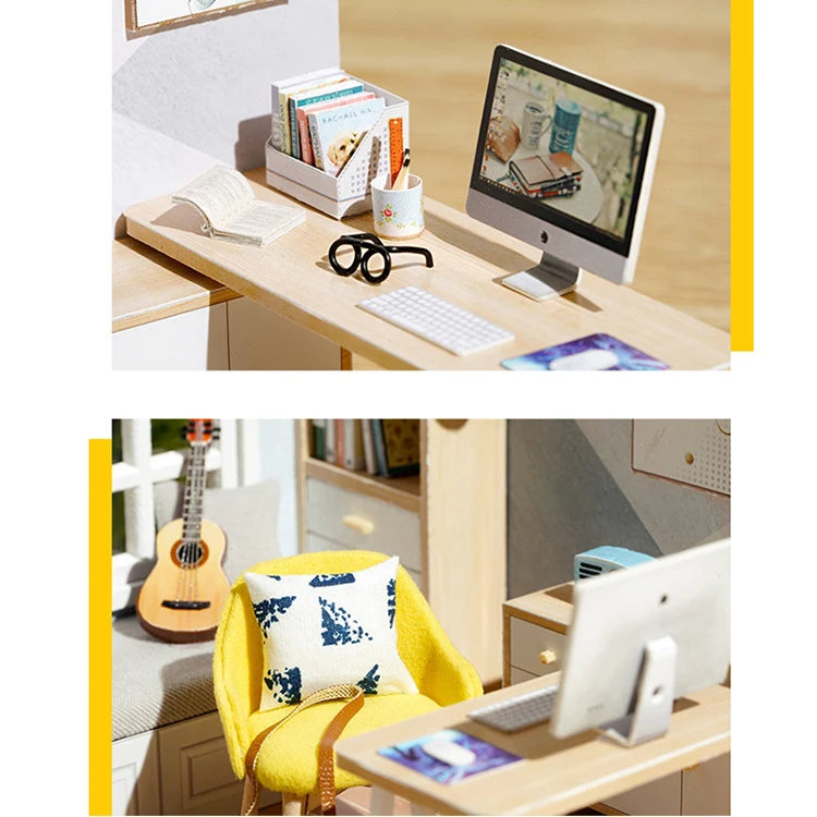 Wooden Miniature Sunshine Study DollHouse DIY Small House Kit Making Room Toys Assembly Building Model Doll House Toys For Gifts