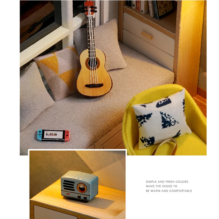 Wooden Miniature Sunshine Study DollHouse DIY Small House Kit Making Room Toys Assembly Building Model Doll House Toys For Gifts