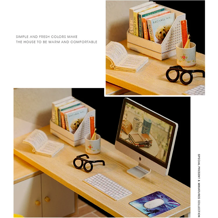 Wooden Miniature Sunshine Study DollHouse DIY Small House Kit Making Room Toys Assembly Building Model Doll House Toys For Gifts