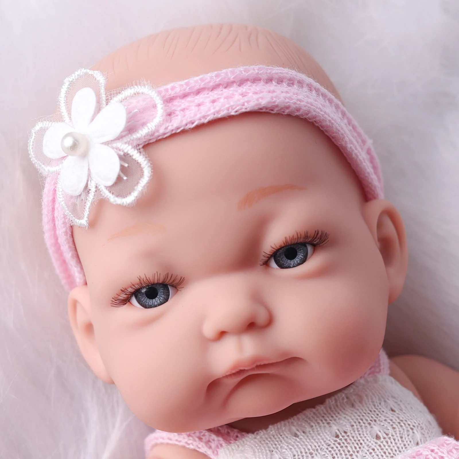 32cm/12.6 Inches Bebe Reborn Baby Doll Pink Color Clothes Vinyl Body Realistic New Born Baby Dolls with Fashion Stocking Gift