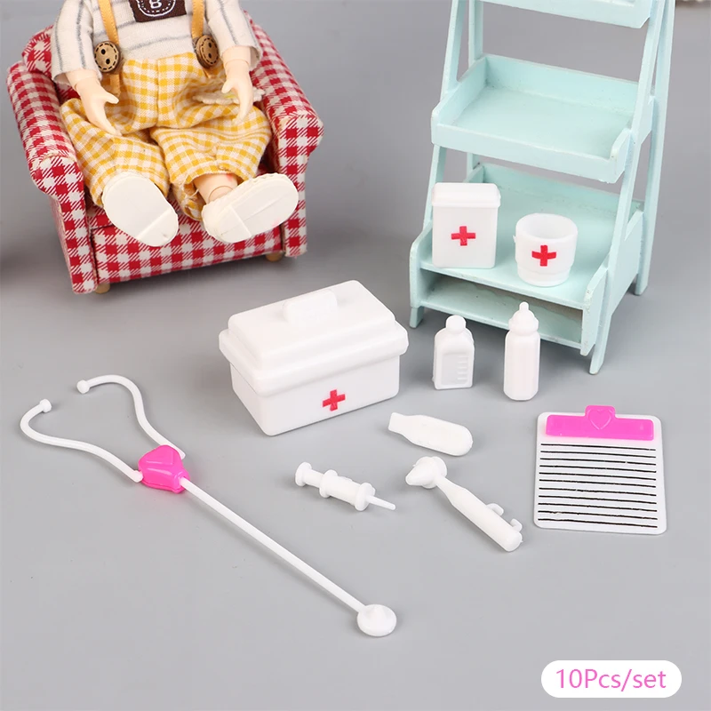 10Pcs/set Dollhouse Miniature Stethoscope Mini Syringe Medical Appliances Doctor Tool Model Hospital Scene Decoration Toys