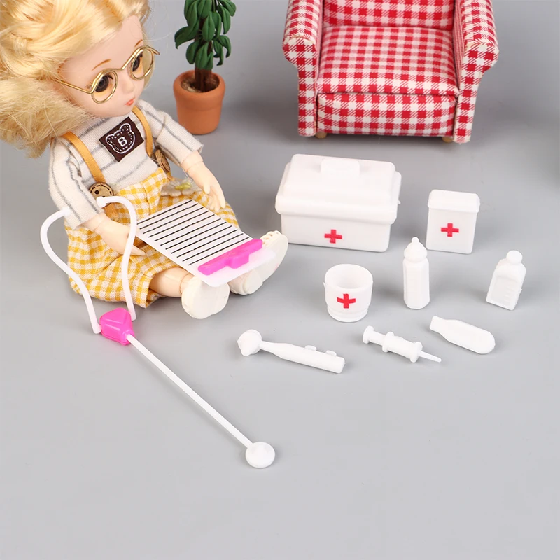10Pcs/set Dollhouse Miniature Stethoscope Mini Syringe Medical Appliances Doctor Tool Model Hospital Scene Decoration Toys