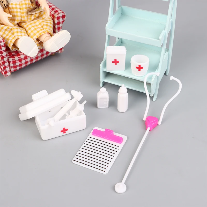 10Pcs/set Dollhouse Miniature Stethoscope Mini Syringe Medical Appliances Doctor Tool Model Hospital Scene Decoration Toys