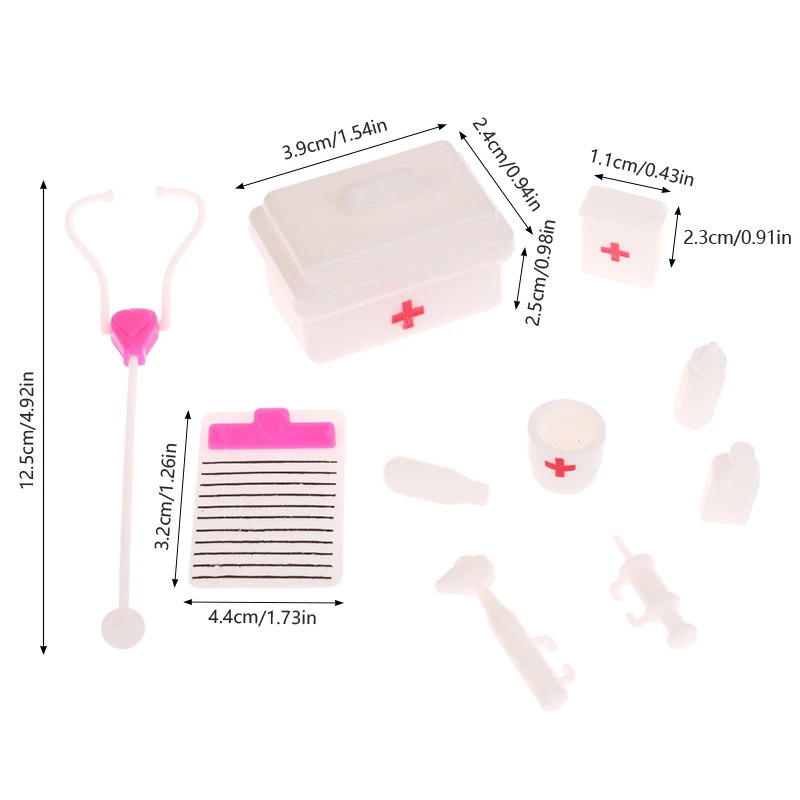 10Pcs/set Dollhouse Miniature Stethoscope Mini Syringe Medical Appliances Doctor Tool Model Hospital Scene Decoration Toys