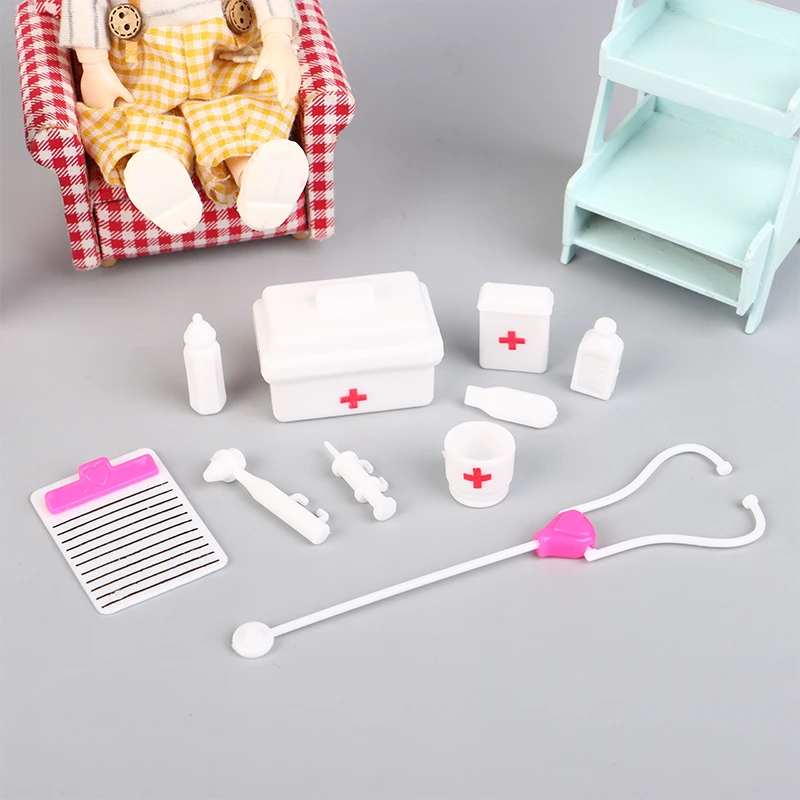 10Pcs/set Dollhouse Miniature Stethoscope Mini Syringe Medical Appliances Doctor Tool Model Hospital Scene Decoration Toys