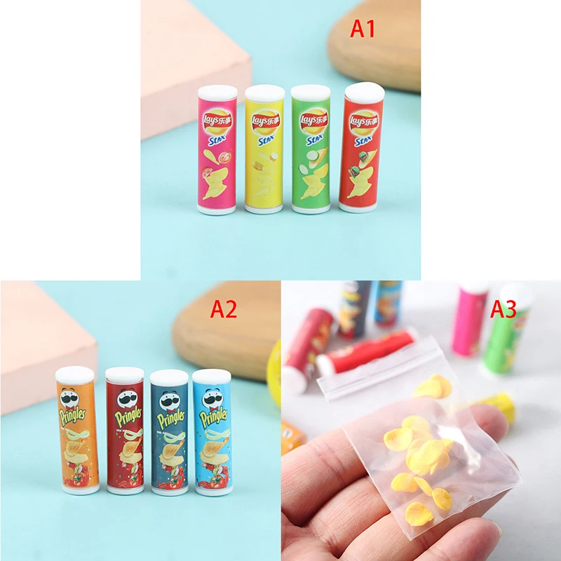 4pcs/set 1:12 Dollhouse Mini Canned Potato Chips Miniature Food Toy Model Shooting Props Excluding Potato Chips