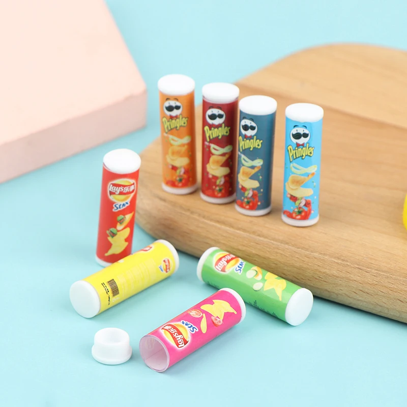 4pcs/set 1:12 Dollhouse Mini Canned Potato Chips Miniature Food Toy Model Shooting Props Excluding Potato Chips