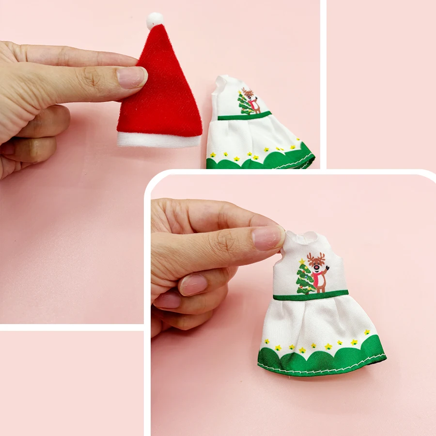 6PCS Fashion Christmas Day Outfit Dresses for 5 In/12cm Dolls Clothes with Hat Doll Accessories Christmas Gift