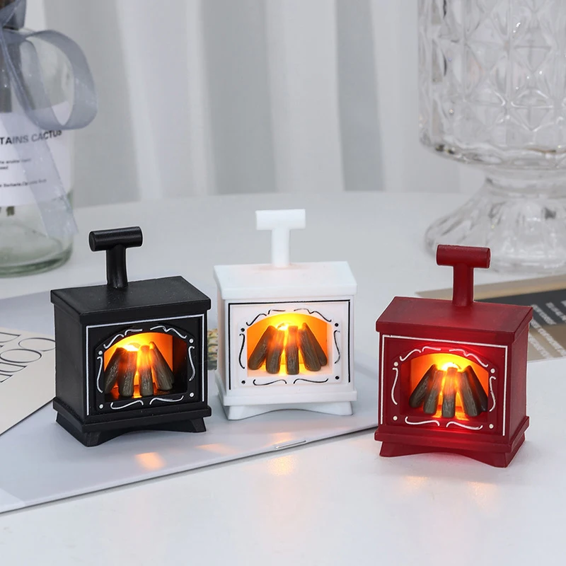 1PCS Dollhouse Miniature Fireplace Glowing Stove Model House Furniture Kitchen Living Scene Decor Toy