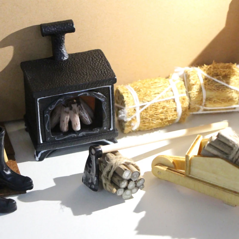 1PCS Dollhouse Miniature Fireplace Glowing Stove Model House Furniture Kitchen Living Scene Decor Toy
