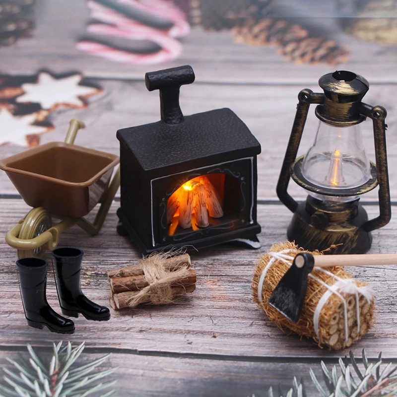 1PCS Dollhouse Miniature Fireplace Glowing Stove Model House Furniture Kitchen Living Scene Decor Toy