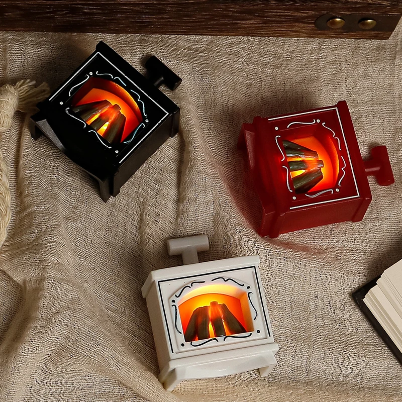 1PCS Dollhouse Miniature Fireplace Glowing Stove Model House Furniture Kitchen Living Scene Decor Toy