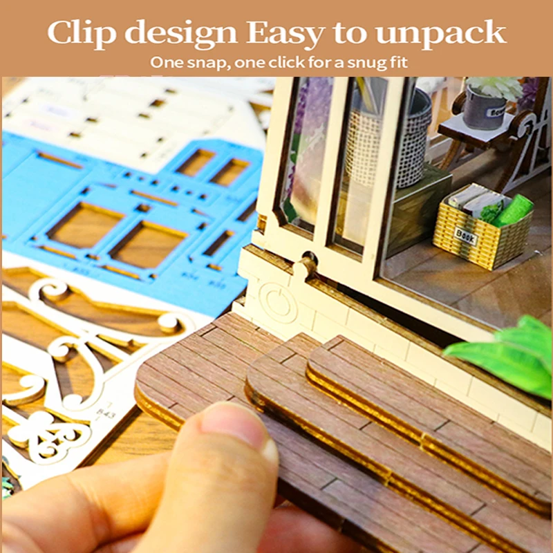 DIY Garden House Wooden Doll House Book Nook Shelf Insert 3D Puzzle Assembly Building Flower Model Room Bookshelf Dollhouse Gift