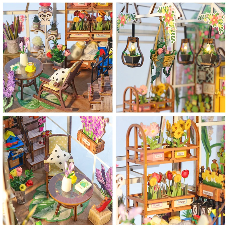 DIY Garden House Wooden Doll House Book Nook Shelf Insert 3D Puzzle Assembly Building Flower Model Room Bookshelf Dollhouse Gift