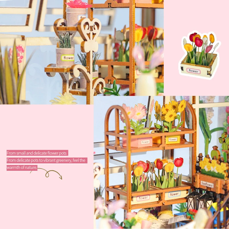 DIY Garden House Wooden Doll House Book Nook Shelf Insert 3D Puzzle Assembly Building Flower Model Room Bookshelf Dollhouse Gift