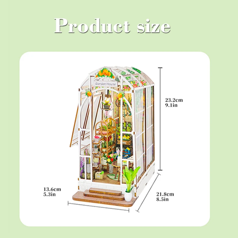 DIY Garden House Wooden Doll House Book Nook Shelf Insert 3D Puzzle Assembly Building Flower Model Room Bookshelf Dollhouse Gift