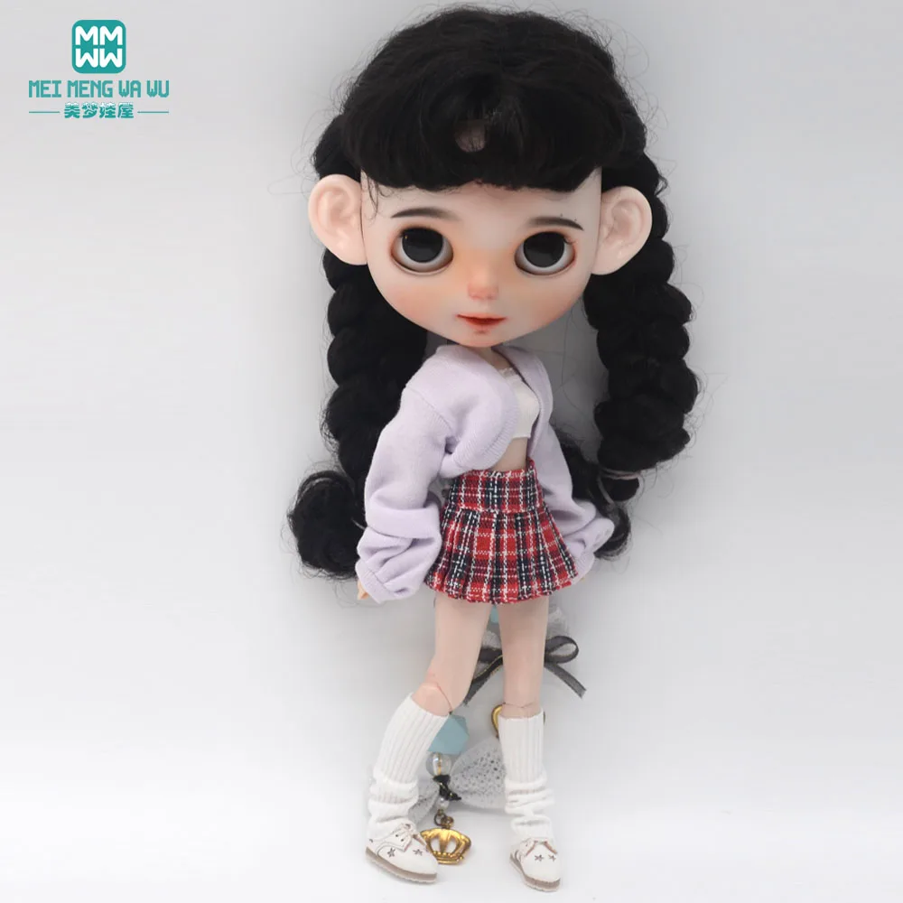 Blyth Clothing Azone OB22 OB24 Doll Accessories Fashion Bubble Sleeve Sweater Plaid Skirt Stockings Wrap Toy Gifts