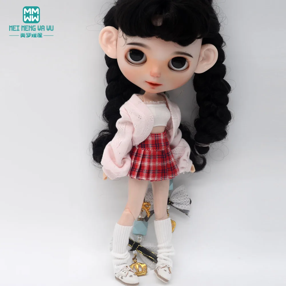 Blyth Clothing Azone OB22 OB24 Doll Accessories Fashion Bubble Sleeve Sweater Plaid Skirt Stockings Wrap Toy Gifts