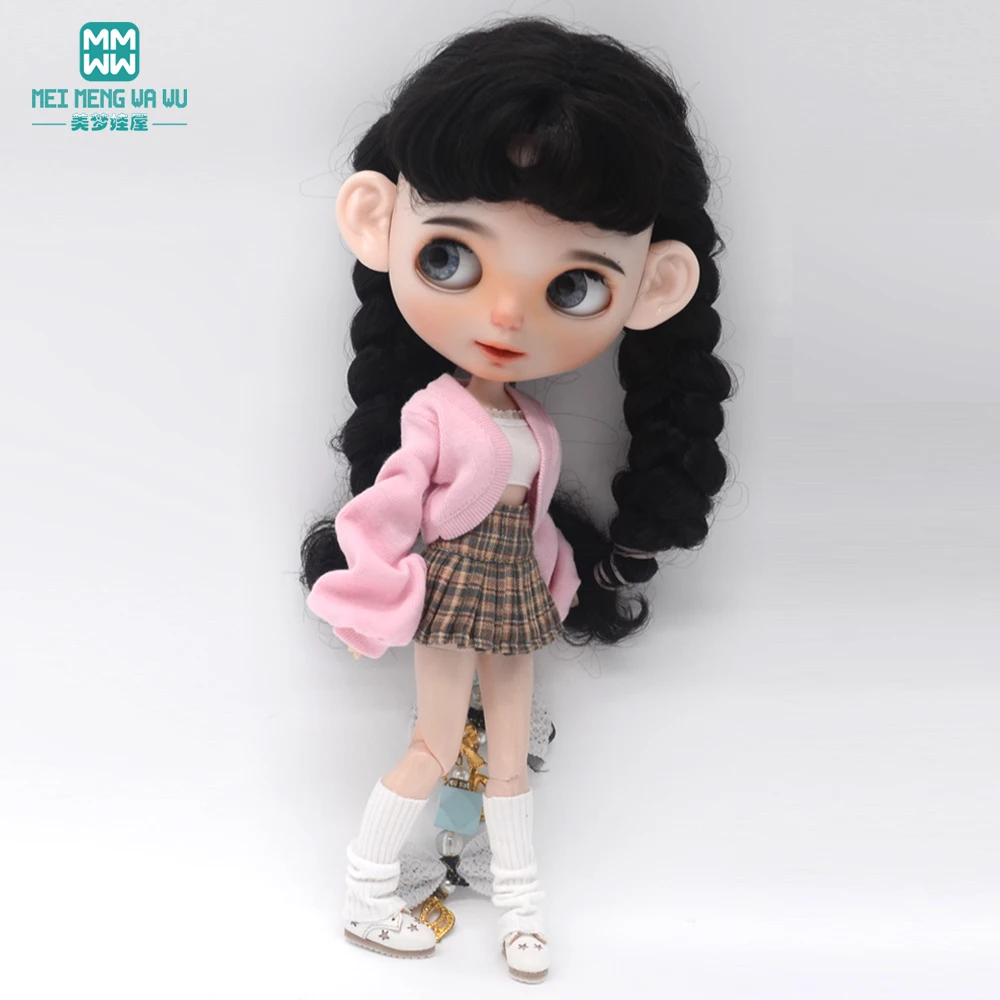 Blyth Clothing Azone OB22 OB24 Doll Accessories Fashion Bubble Sleeve Sweater Plaid Skirt Stockings Wrap Toy Gifts