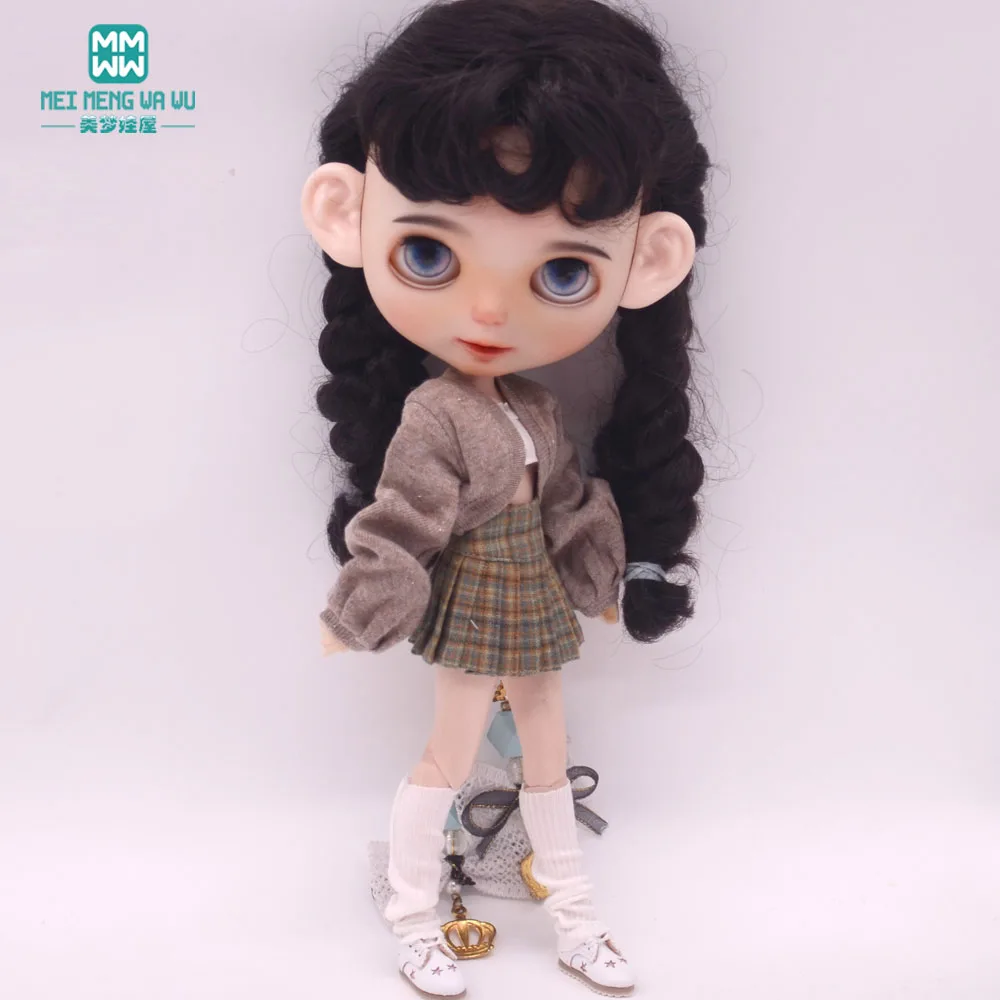 Blyth Clothing Azone OB22 OB24 Doll Accessories Fashion Bubble Sleeve Sweater Plaid Skirt Stockings Wrap Toy Gifts