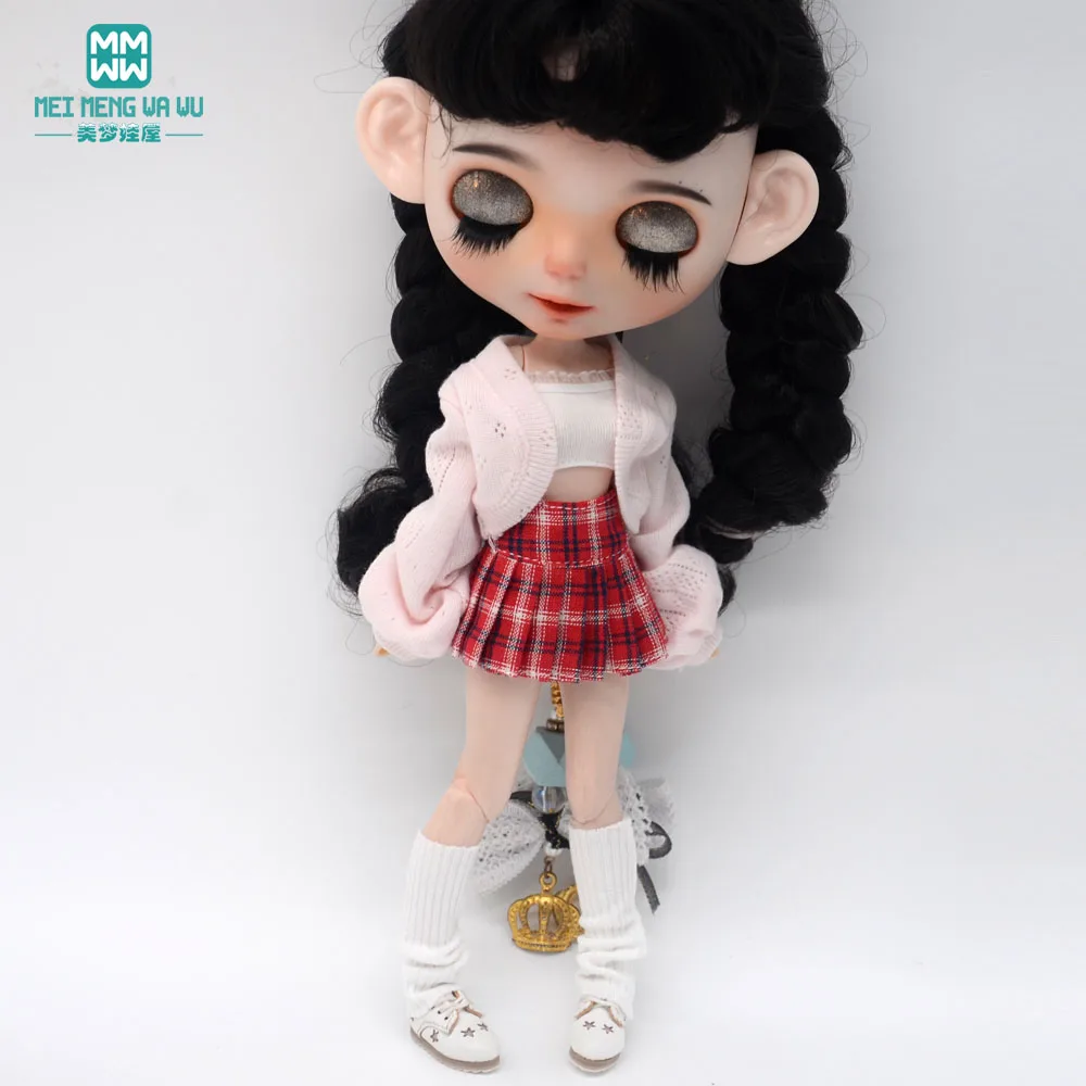 Blyth Clothing Azone OB22 OB24 Doll Accessories Fashion Bubble Sleeve Sweater Plaid Skirt Stockings Wrap Toy Gifts