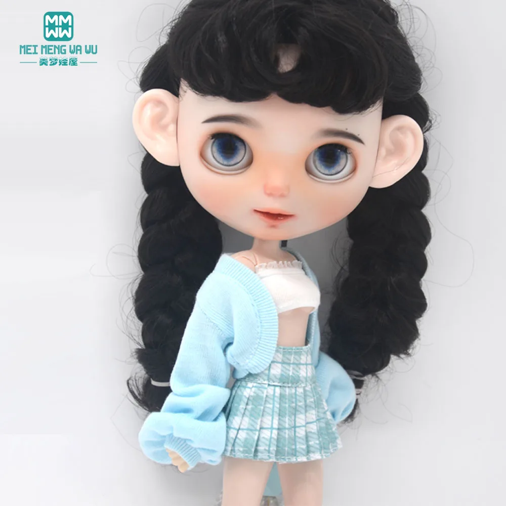 Blyth Clothing Azone OB22 OB24 Doll Accessories Fashion Bubble Sleeve Sweater Plaid Skirt Stockings Wrap Toy Gifts