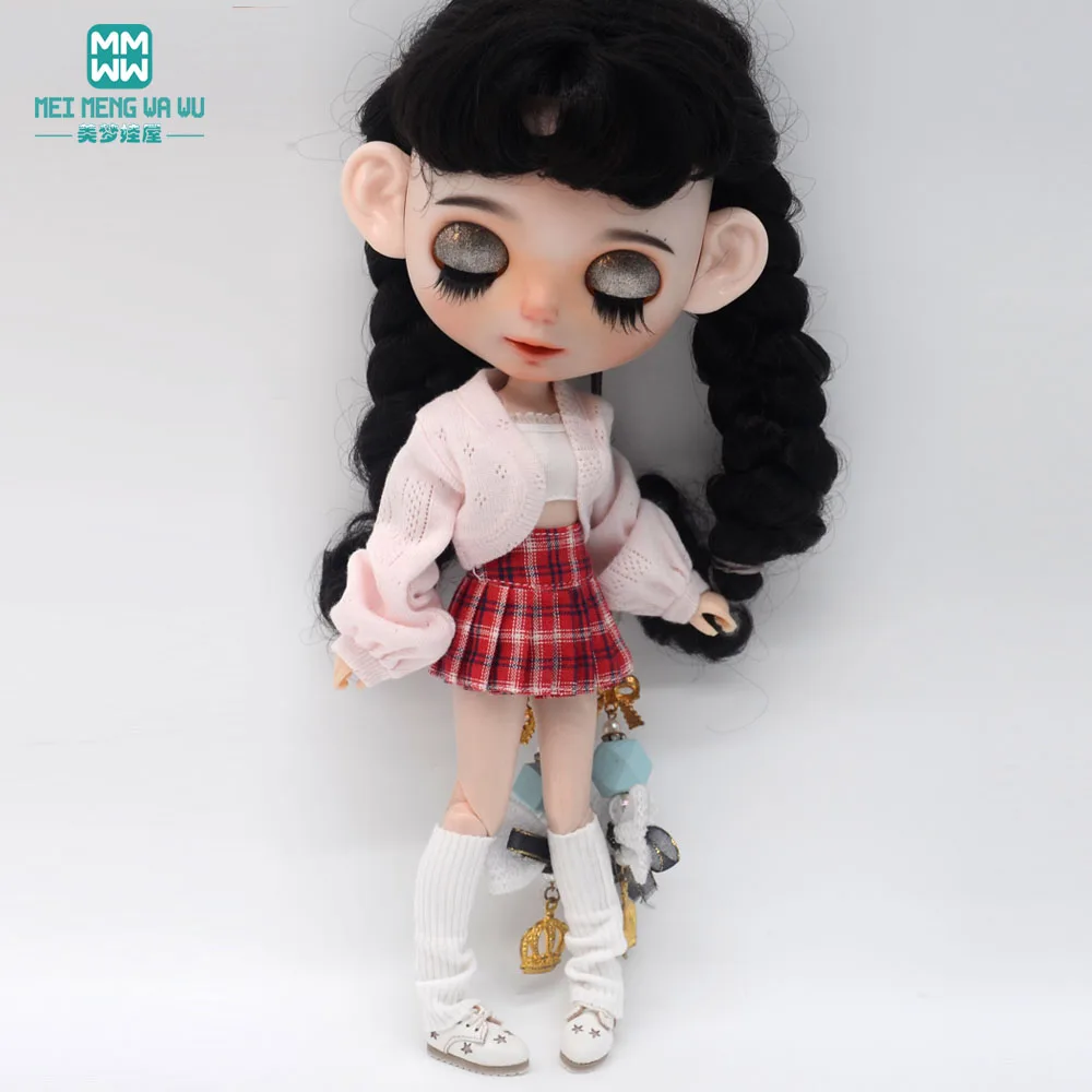 Blyth Clothing Azone OB22 OB24 Doll Accessories Fashion Bubble Sleeve Sweater Plaid Skirt Stockings Wrap Toy Gifts