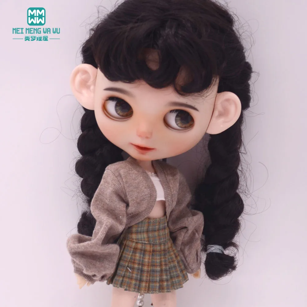 Blyth Clothing Azone OB22 OB24 Doll Accessories Fashion Bubble Sleeve Sweater Plaid Skirt Stockings Wrap Toy Gifts