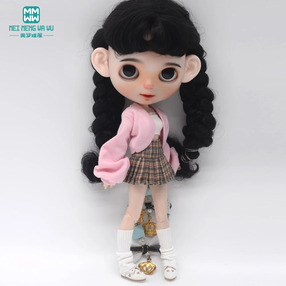 Blyth Clothing Azone OB22 OB24 Doll Accessories Fashion Bubble Sleeve Sweater Plaid Skirt Stockings Wrap Toy Gifts