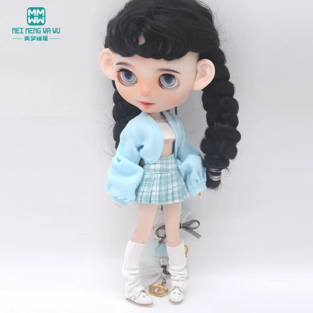 Blyth Clothing Azone OB22 OB24 Doll Accessories Fashion Bubble Sleeve Sweater Plaid Skirt Stockings Wrap Toy Gifts