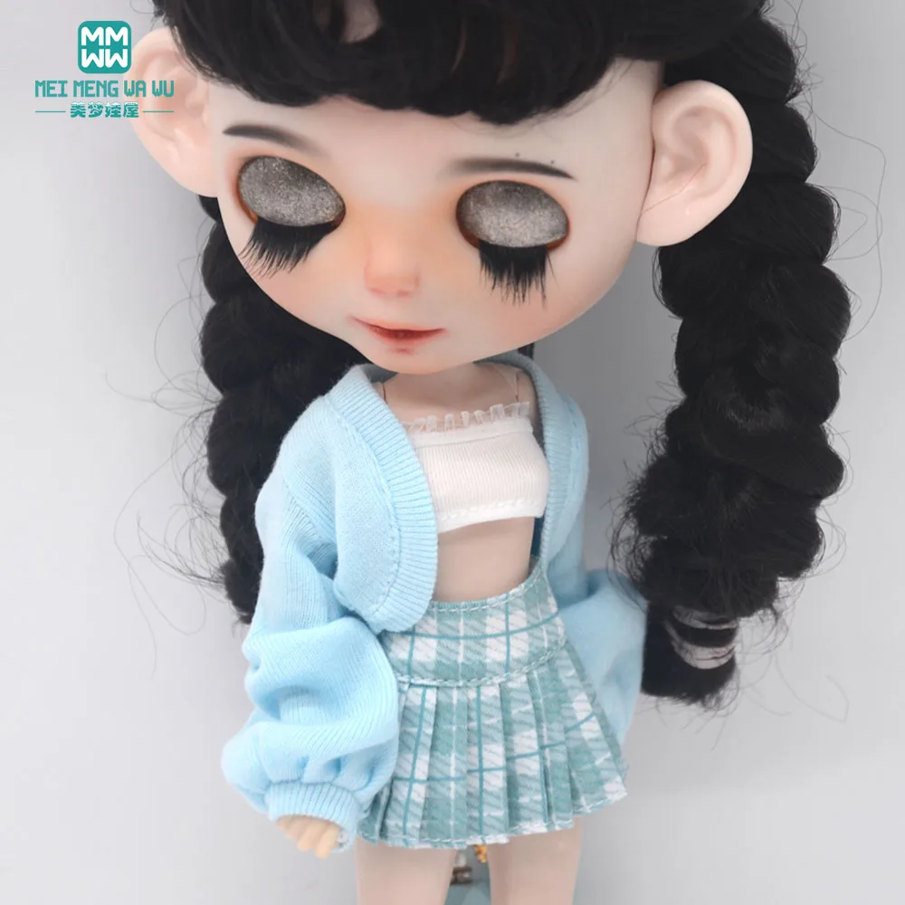 Blyth Clothing Azone OB22 OB24 Doll Accessories Fashion Bubble Sleeve Sweater Plaid Skirt Stockings Wrap Toy Gifts