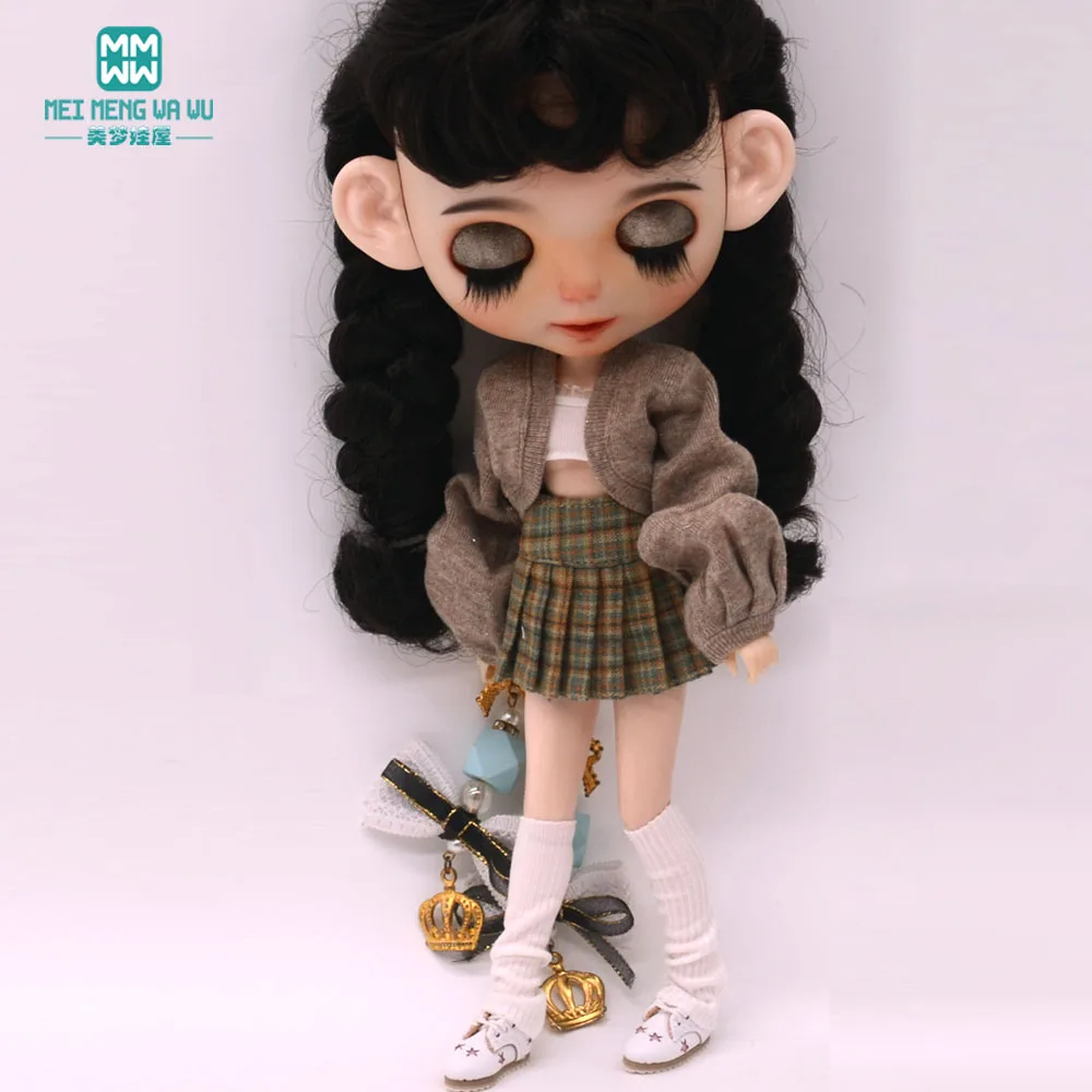Blyth Clothing Azone OB22 OB24 Doll Accessories Fashion Bubble Sleeve Sweater Plaid Skirt Stockings Wrap Toy Gifts
