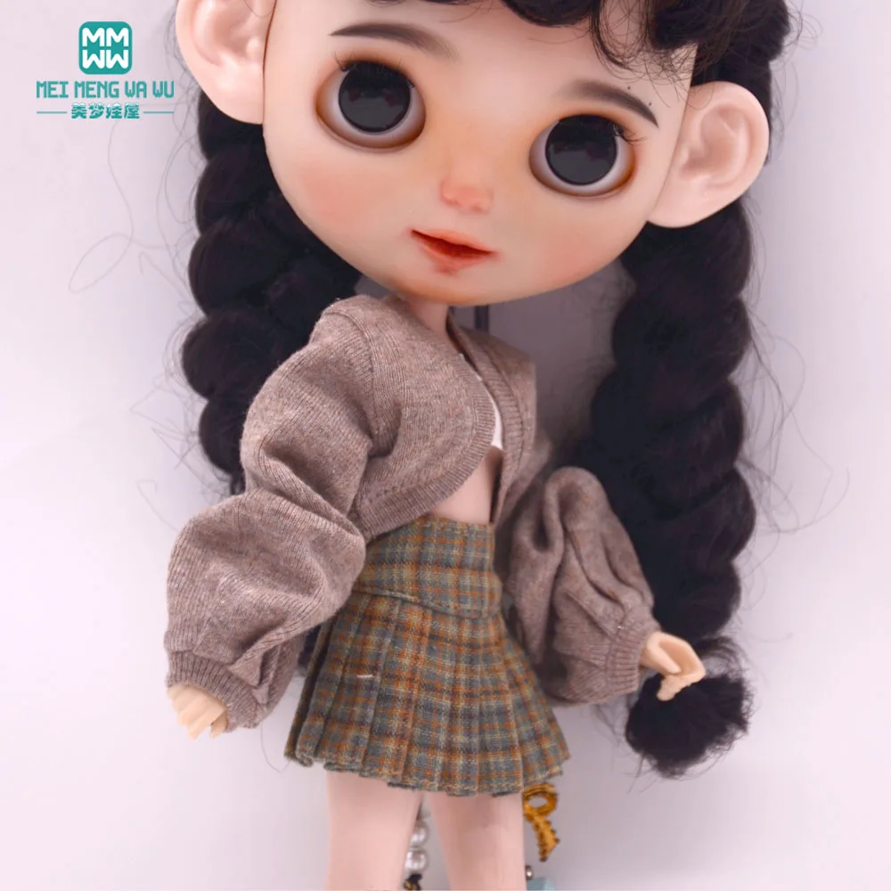 Blyth Clothing Azone OB22 OB24 Doll Accessories Fashion Bubble Sleeve Sweater Plaid Skirt Stockings Wrap Toy Gifts