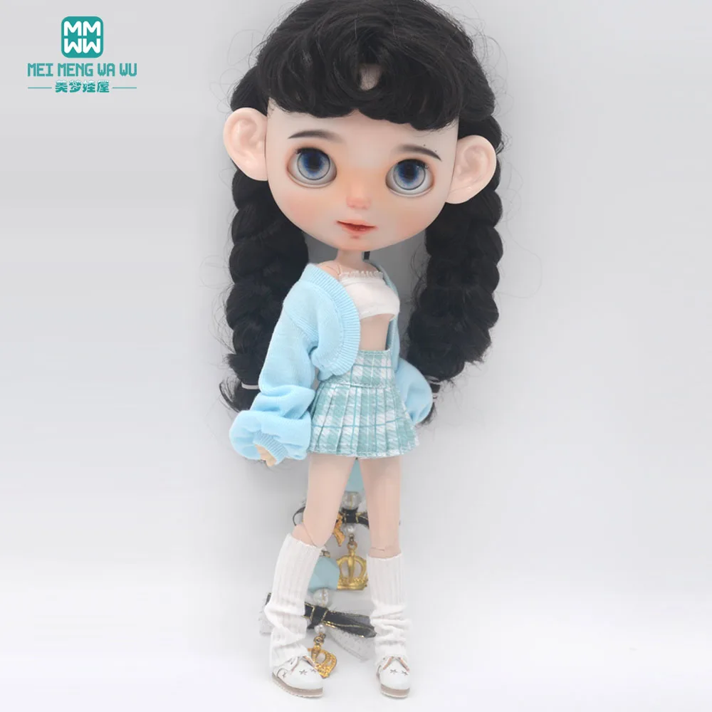 Blyth Clothing Azone OB22 OB24 Doll Accessories Fashion Bubble Sleeve Sweater Plaid Skirt Stockings Wrap Toy Gifts