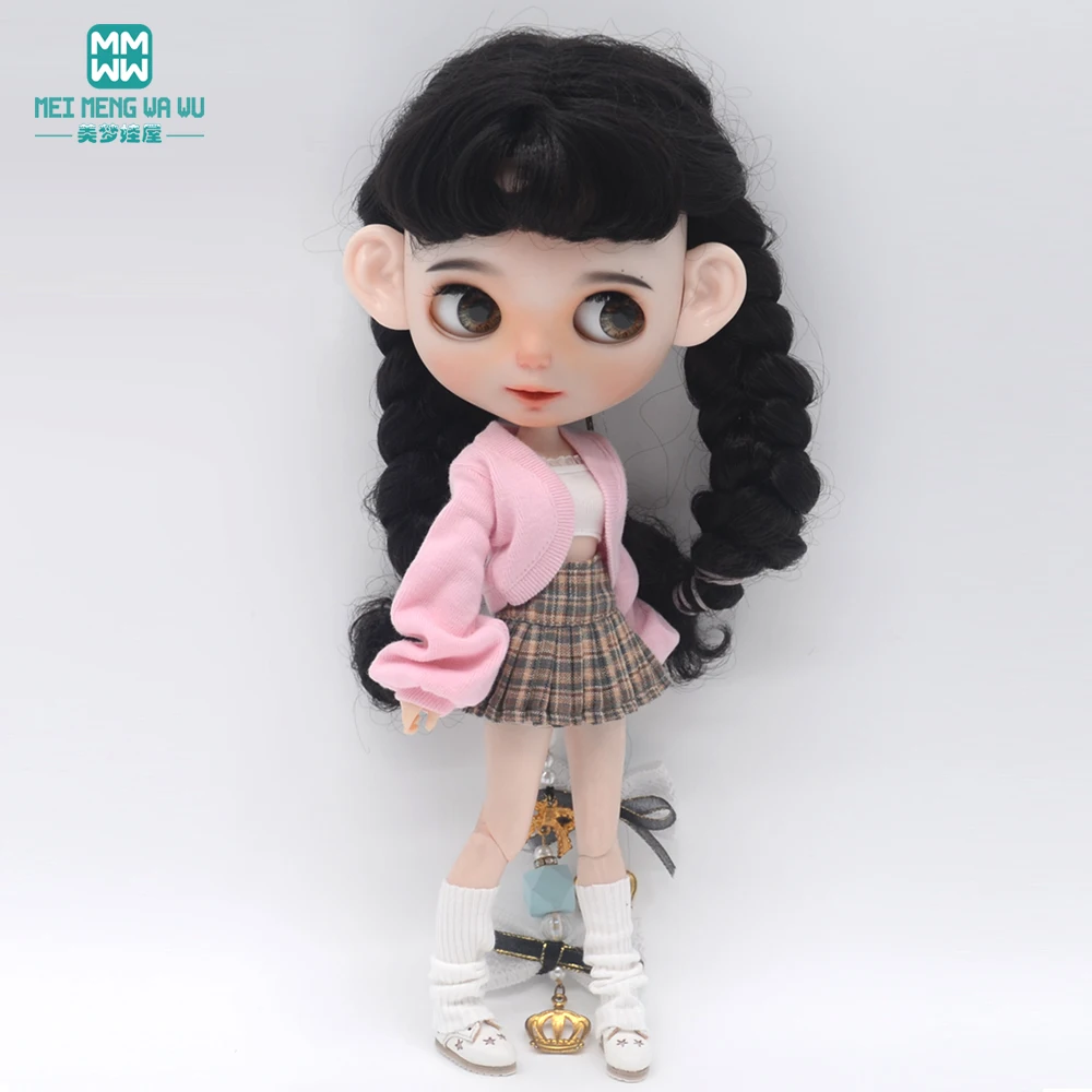 Blyth Clothing Azone OB22 OB24 Doll Accessories Fashion Bubble Sleeve Sweater Plaid Skirt Stockings Wrap Toy Gifts