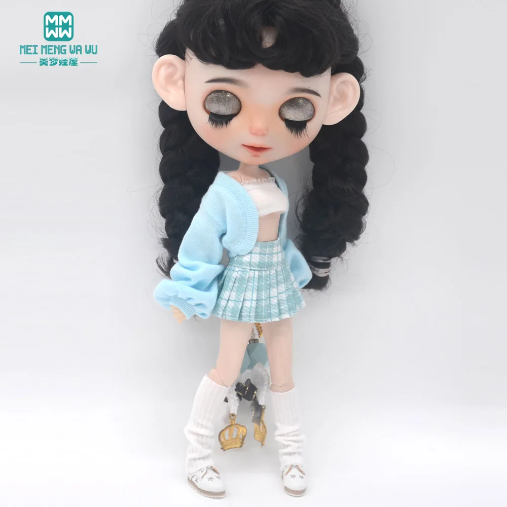 Blyth Clothing Azone OB22 OB24 Doll Accessories Fashion Bubble Sleeve Sweater Plaid Skirt Stockings Wrap Toy Gifts