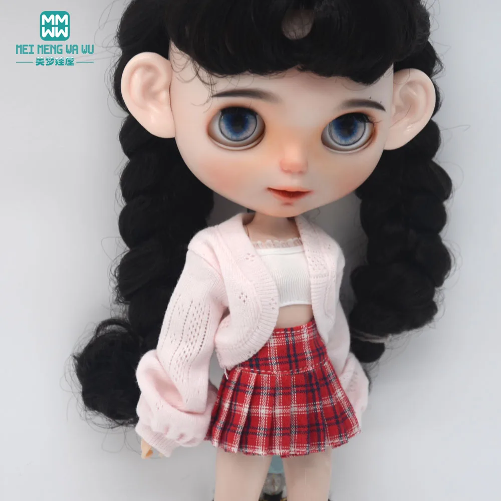 Blyth Clothing Azone OB22 OB24 Doll Accessories Fashion Bubble Sleeve Sweater Plaid Skirt Stockings Wrap Toy Gifts