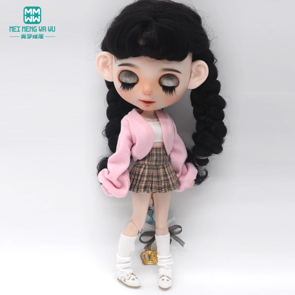 Blyth Clothing Azone OB22 OB24 Doll Accessories Fashion Bubble Sleeve Sweater Plaid Skirt Stockings Wrap Toy Gifts