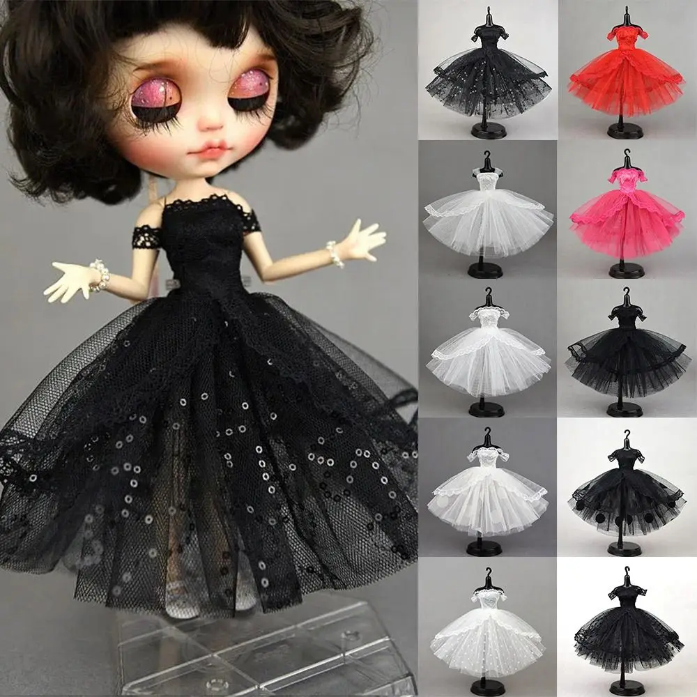 Black Princess Dress for Blythe Dolls New Year Evening Party Dress for BJD Blythe Dolls Off Shoulder Outfits Clothes Accessories