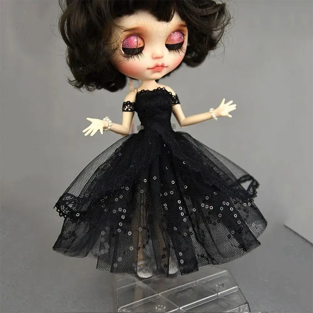 Black Princess Dress for Blythe Dolls New Year Evening Party Dress for BJD Blythe Dolls Off Shoulder Outfits Clothes Accessories
