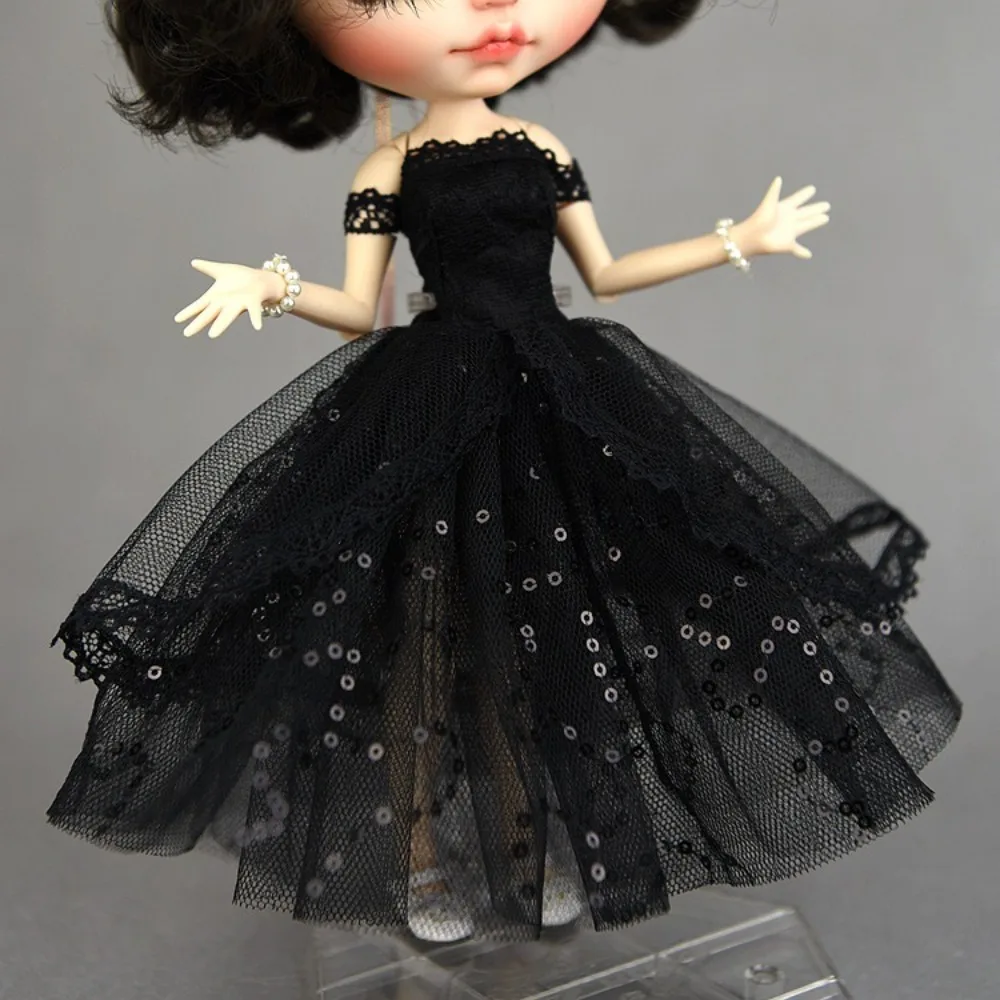 Black Princess Dress for Blythe Dolls New Year Evening Party Dress for BJD Blythe Dolls Off Shoulder Outfits Clothes Accessories