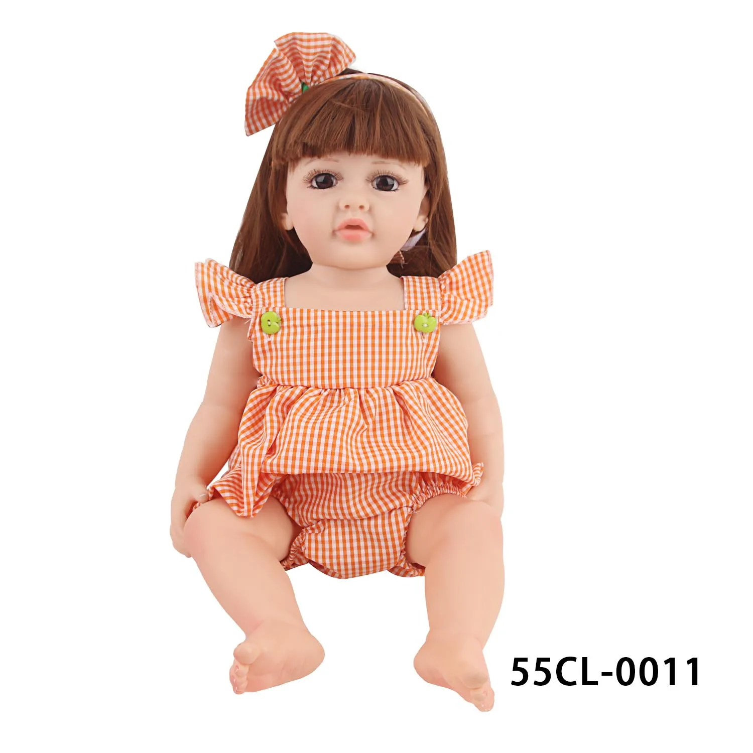 22 Inches Baby Doll Dress Yellow Plaid Skirt+Hairband Outfit Clothes Suit For 55cm Reborn Girl Doll Accessories Toy