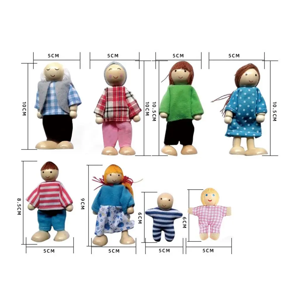 Wooden Doll House People Poseable Wooden Dolls 8 Family Figures Home Decor Miniature People Set Table Centerpieces Doll House