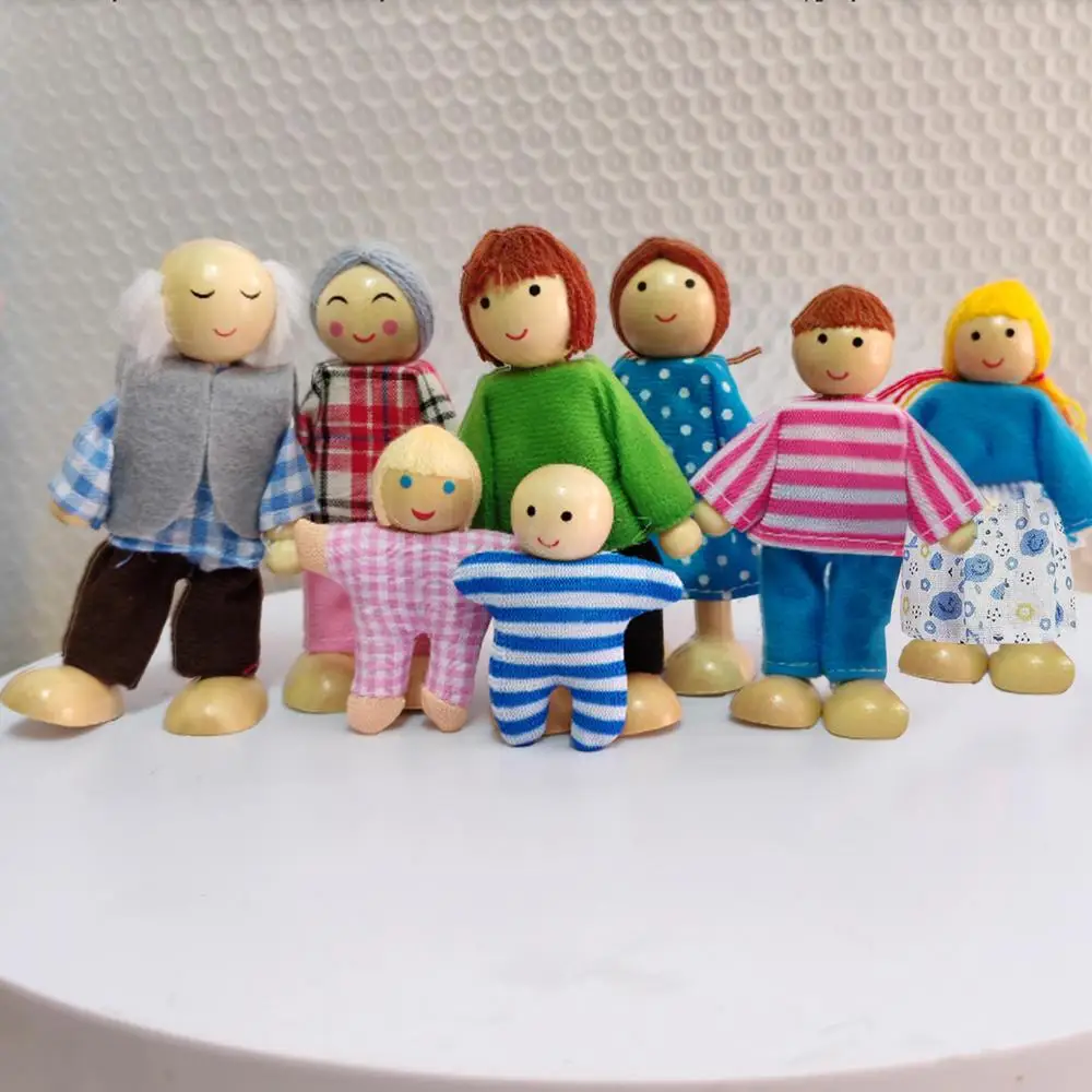 Wooden Doll House People Poseable Wooden Dolls 8 Family Figures Home Decor Miniature People Set Table Centerpieces Doll House
