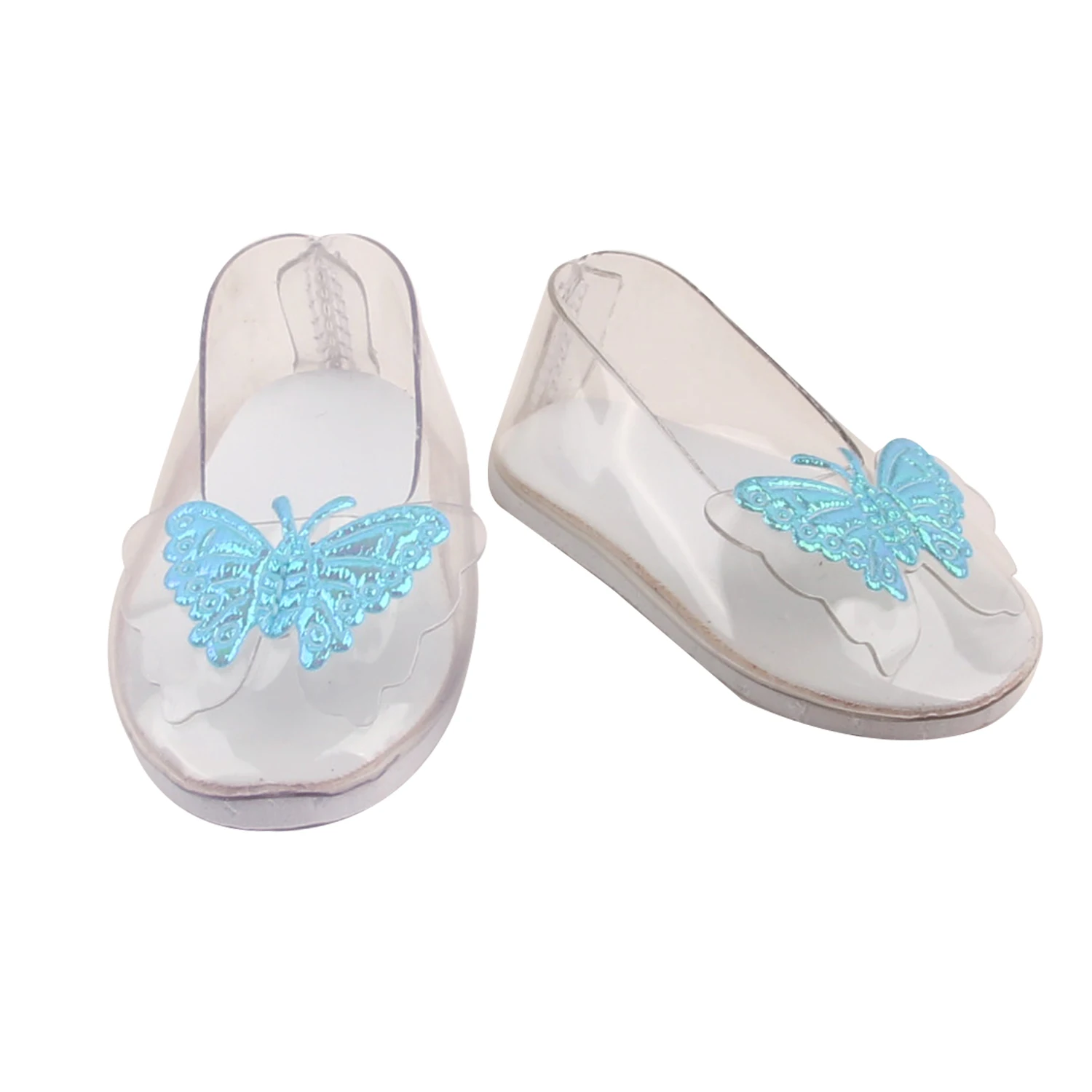 7cm Transparent Doll Shoes For 18Inch American Doll Blue Butterfly Princess Shoes For 43cm Baby Newborn&Russia,BJD,OG Girl Doll