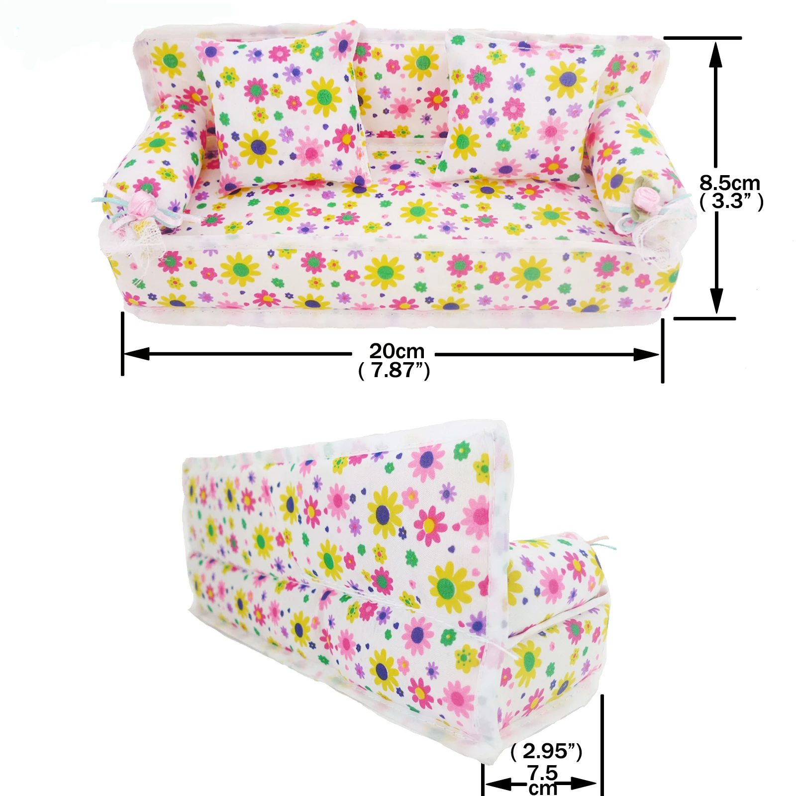 1 Set Mini Doll Sofa Plush Stuffed Furniture Flower Print Toy with 2 Cushions for 11.5 inch Doll Accessories Couch Doll Toys