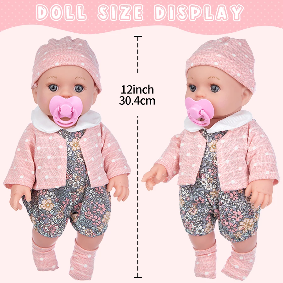 12inch 30cm Reborn Doll with Clothes Baby Doll Can Be Washed Soft Appease Education Newborn Baby Doll Children's Toys Gift